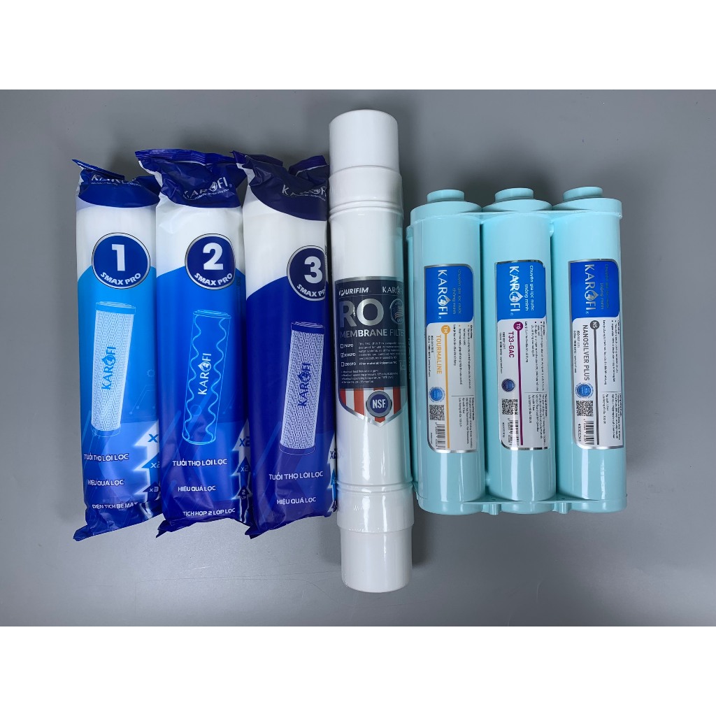 Combo 10 Lõi Lọc Nước Karofi Sử Dụng 123 Smax Pro, Màng RO 100GPD Purifim Mỹ Và Bộ Hiệu Suất Cao Smax HP 6.2