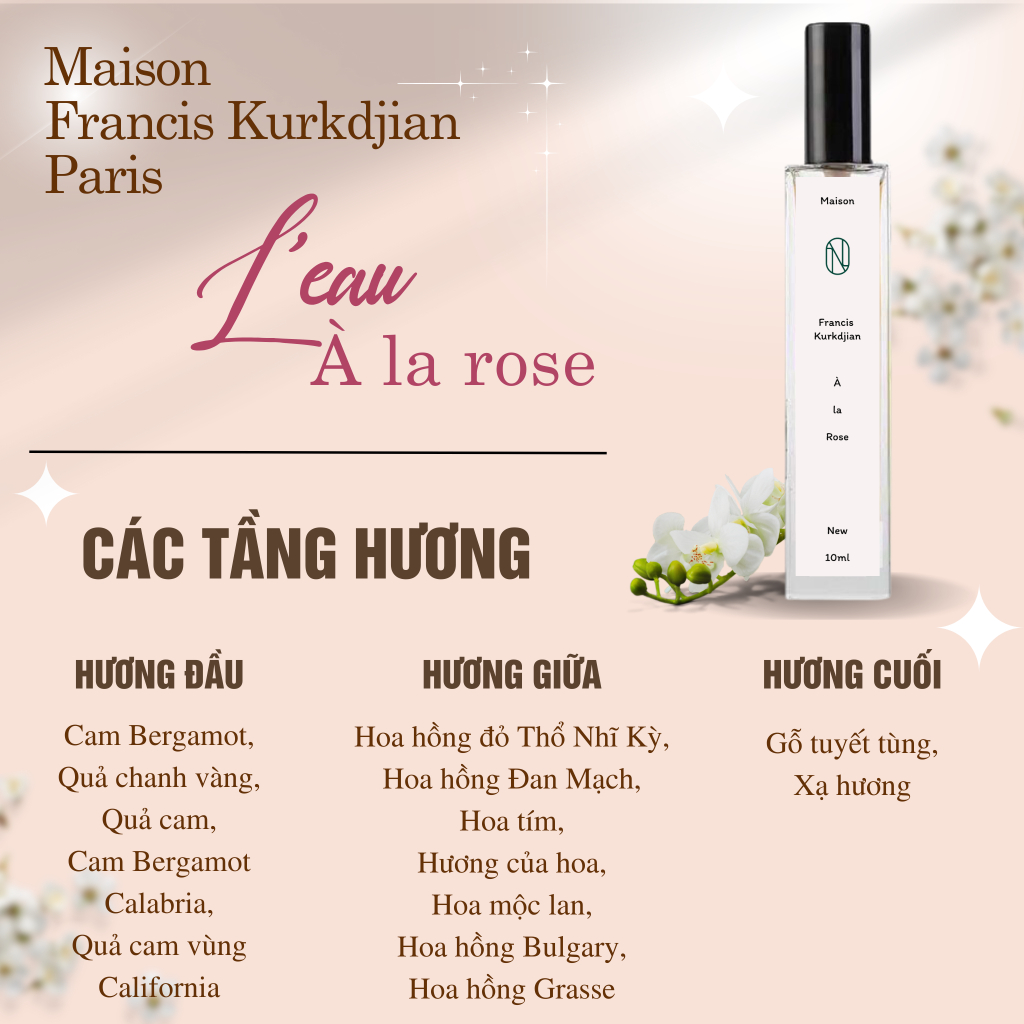 Nước Hoa Nữ À La Rose EDP Chiết 10ml - Phong Cách Tinh Tế, Nữ Tính Thanh Lịch, Nhẹ Nhàng