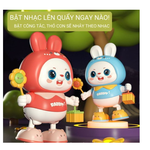 Đồ chơi Thỏ con chạy pin phát đèn, hát nhạc và nhảy, Thỏ cầm Hoa và Quà ...