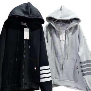 Hoodie Zip - Áo Khoác Thome Nỉ Phối 4 Sọc Tay Cao Cấp From Dáng Unisex Nam Nữ Cực Hot Trend 2023