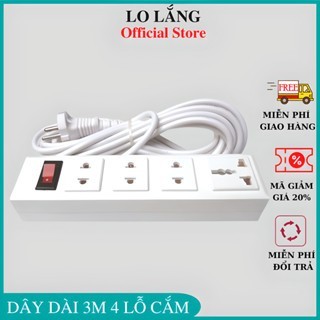 Ổ cắm điện có 4 lỗ cắm và dây dài 3m chống cháy chịu tải 2200W có nhíp đàn hồi cao cấp
