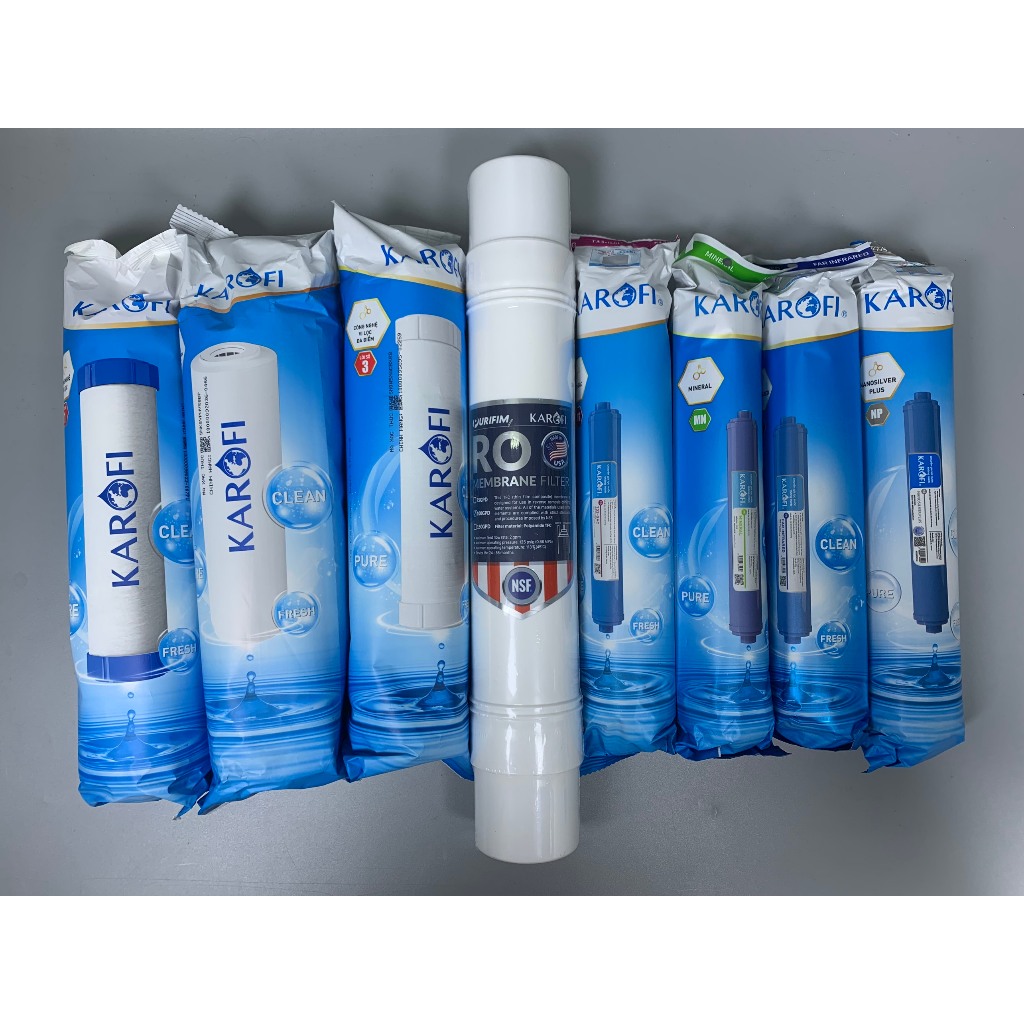 Combo 8 Lõi Lọc Nước Karofi Gồm Lõi 123 Livotec - Màng RO Đúc 100GPD Cắm Nhanh - Lõi Chức Năng T33 Mineral Far Nano