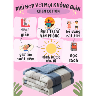[BH 1 NĂM] Chăn mền cotton chần bông dùng 2 mặt giặt được máy giặt đắp thoáng mát 1.6x2m cao cấp