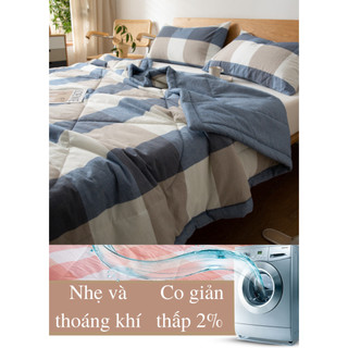 [BH 1 NĂM] Chăn mền cotton chần bông dùng 2 mặt giặt được máy giặt đắp thoáng mát 1.6x2m cao cấp