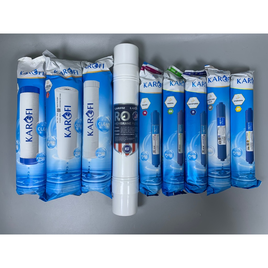 Combo 9 Lõi Lọc Nước Karofi Gồm Lõi 123 livotec - Màng RO Đúc 100GPD Cắm Nhanh - Lõi Chức Năng T33 Mineral Far ORP Nano