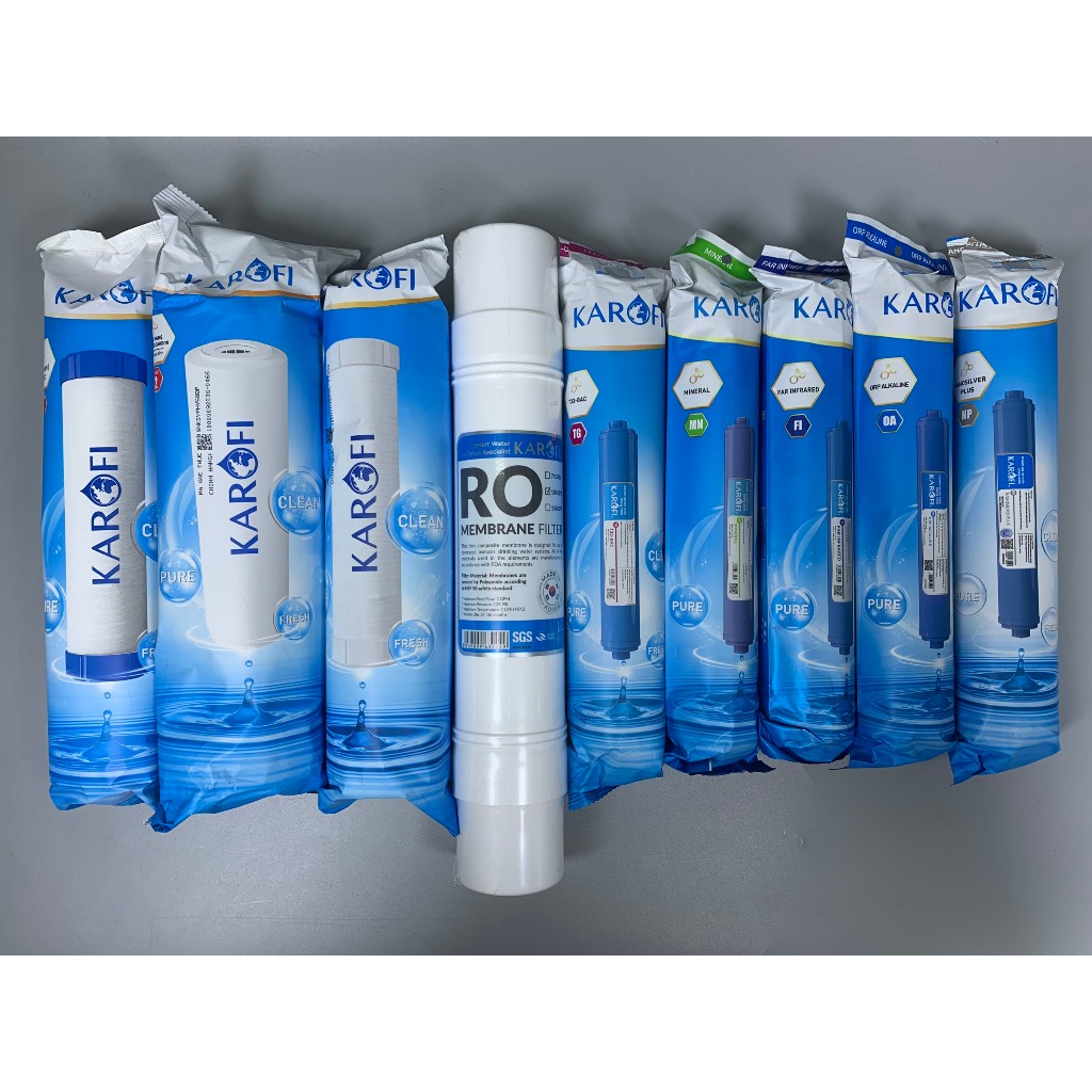 Combo 9 Lõi Lọc Nước Karofi Gồm Lõi 123 livotec - Màng RO Đúc 100GPD Cắm Nhanh - Lõi Chức Năng T33 Mineral Far ORP Nano