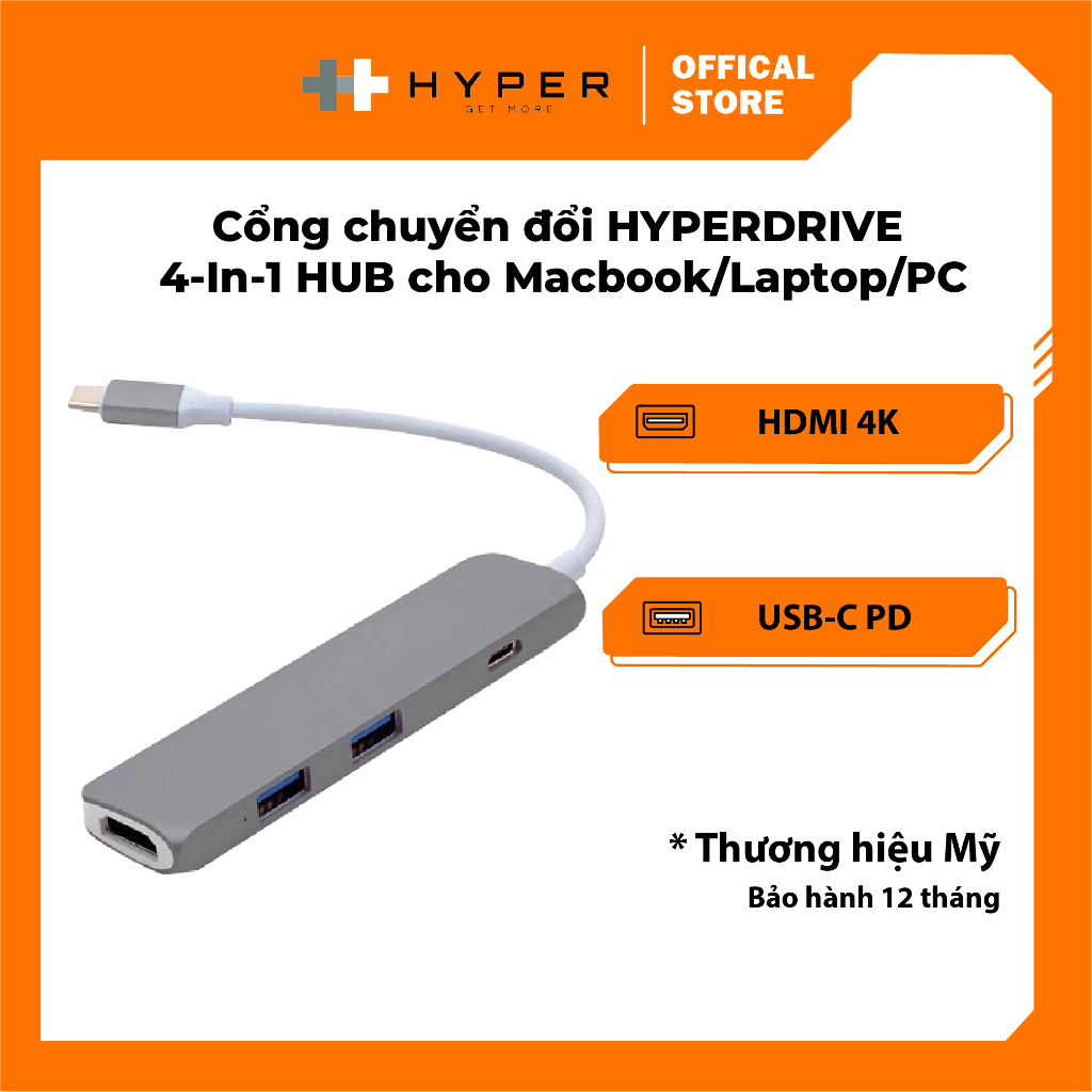 Cổng chuyển HyperDrive 4-in-1 USB-C Hub with 4K HDMI (GN22B) | Shopee ...