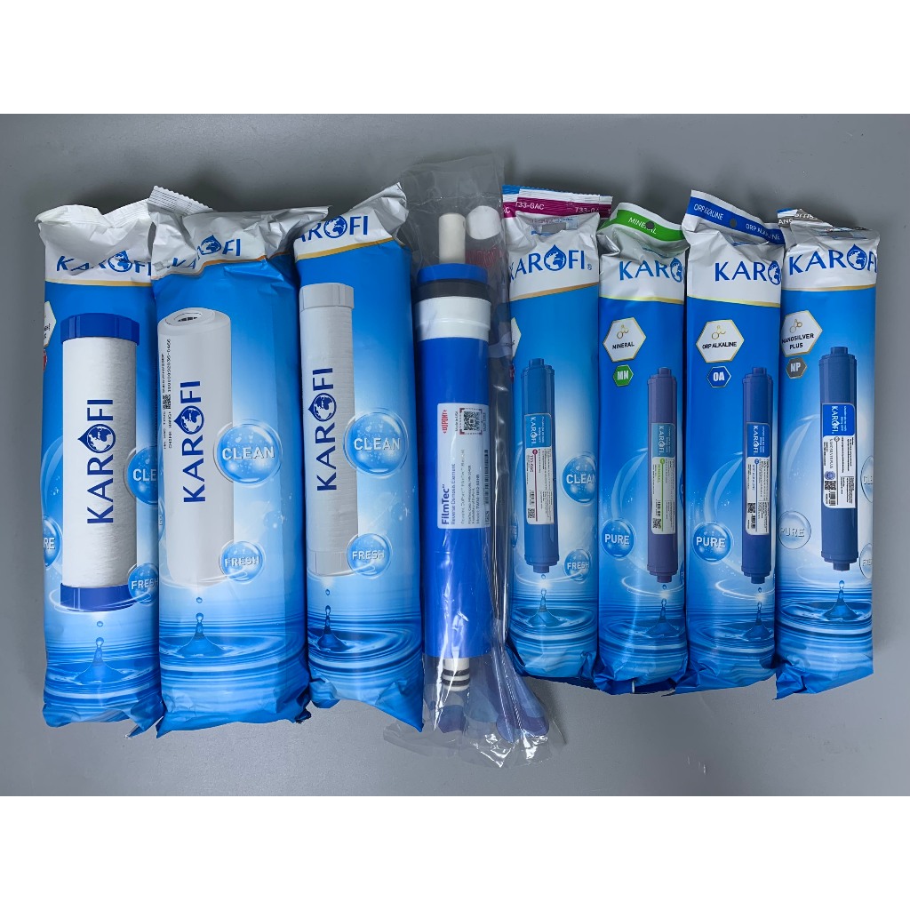 Combo 8 Lõi Lọc Nước Karofi Gồm Lõi 123 Smax Duo - Màng RO Dupont 50GPD - Lõi Chức Năng T33 Mineral Far Nano Model KSI80