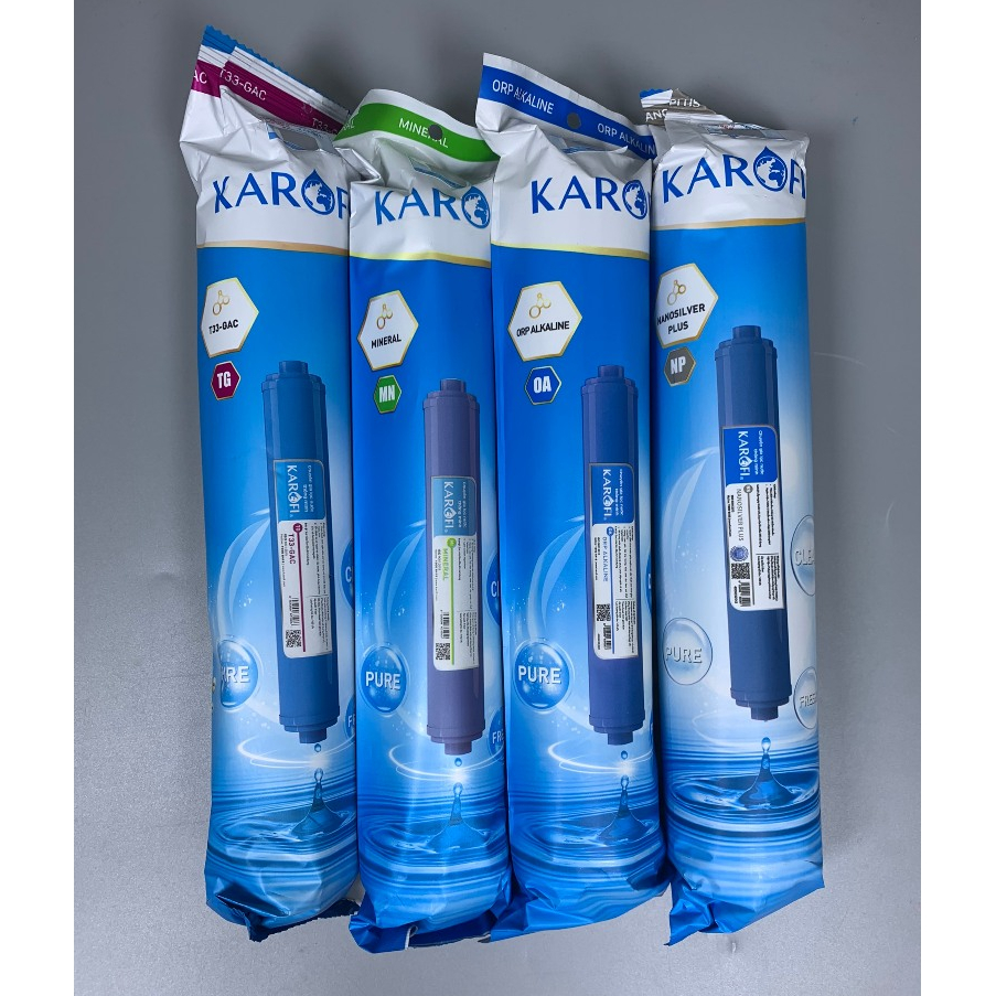 Combo 8 Lõi Lọc Nước Karofi Gồm Lõi 123 (Lõi 2 Cation Nhỏ) - Màng RO Dupont 50GPD - 4 Lõi Chức Năng Model K8RO-H