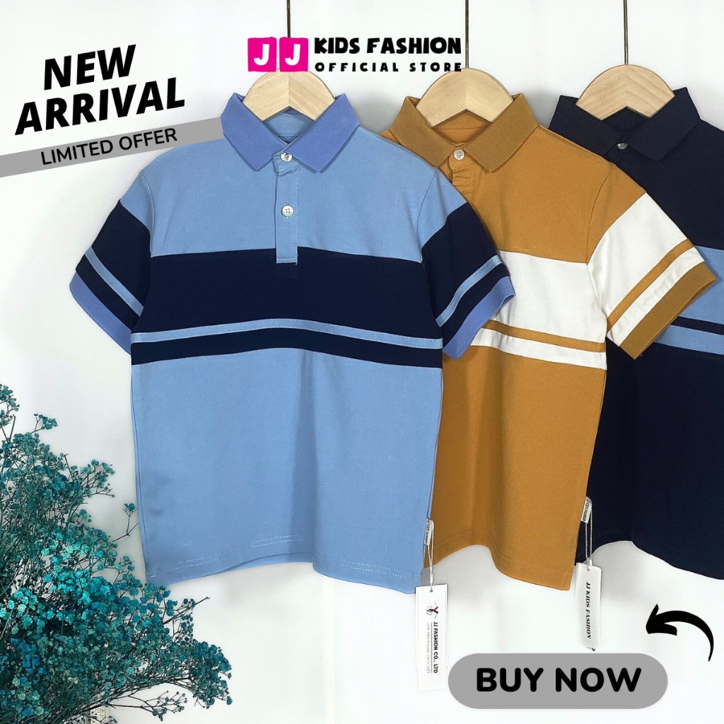Áo thun Polo bé trai thun Cotton cá sấu, in phối màu sang trọng full size BST Xuân Thu 2024 |JJ Kids