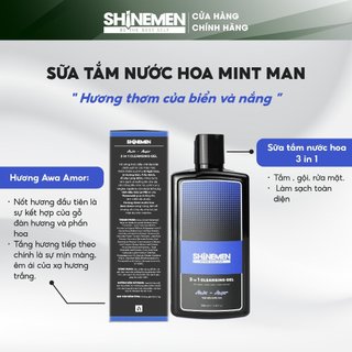 Combo Sữa tắm gội và Rửa mặt 3 in 1 SHINEMEN cho nam, hương  AWA-AMOR 300ml & Travel size 50ml