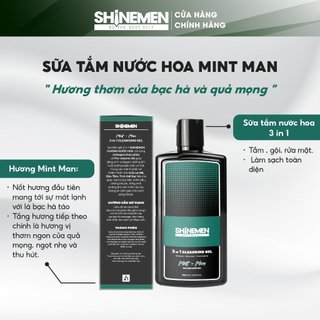 Combo Sữa tắm gội và Rửa mặt 3 in 1 SHINEMEN cho nam, hương MINT-MAN 300ml & Bông tắm than tre