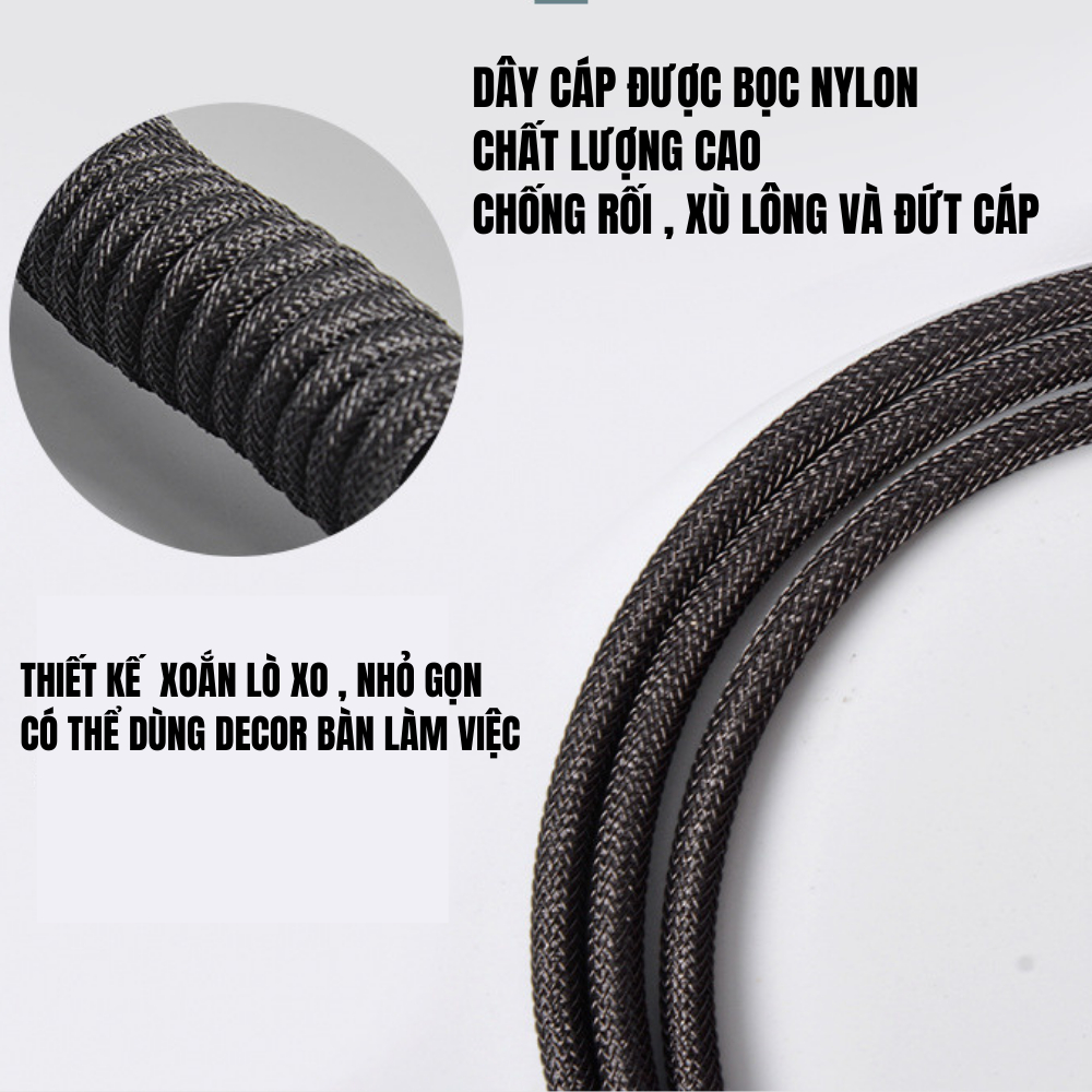 Dây cáp bàn phím cơ usb - type C, lò xo xoắn dây dù Polyethylene cao cấp,dài 3m, trục nối kim loại chuẩn GX12 | BigBuy360 - bigbuy360.vn