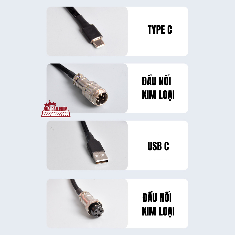 Dây cáp bàn phím cơ usb - type C, lò xo xoắn dây dù Polyethylene cao cấp,dài 3m, trục nối kim loại chuẩn GX12 | BigBuy360 - bigbuy360.vn