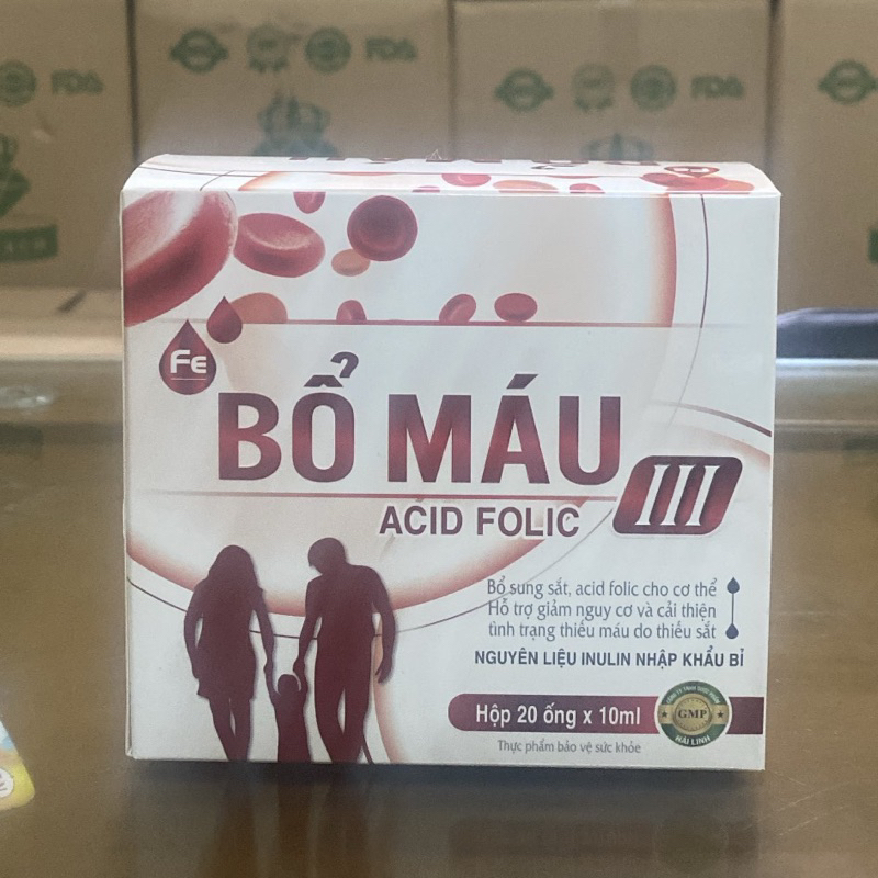 BỔ MÁU III - ACID FOLIC Bổ sung sắt cho cơ thể .Hỗ trợ cải thiện tình trạng thiếu máu do thiếu sắt- [Hộp 20 ống x 10m]
