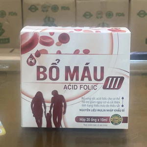 BỔ MÁU III - ACID FOLIC Bổ sung sắt cho cơ thể .Hỗ trợ cải thiện tình trạng thiếu máu do thiếu sắt- [Hộp 20 ống x 10m]