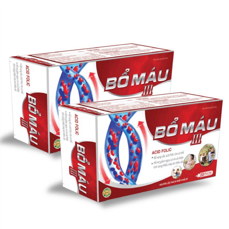 BỔ MÁU III - ACID FOLIC Bổ sung sắt cho cơ thể .Hỗ trợ cải thiện tình trạng thiếu máu do thiếu sắt- [Hộp 20 ống x 10m]