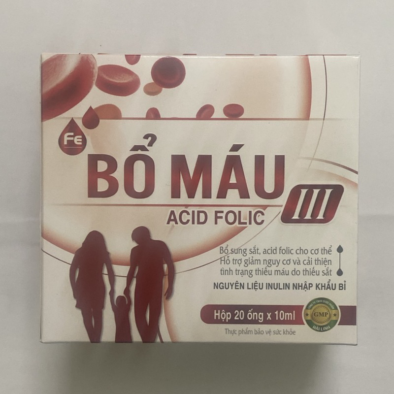 BỔ MÁU III - ACID FOLIC Bổ sung sắt cho cơ thể .Hỗ trợ cải thiện tình trạng thiếu máu do thiếu sắt- [Hộp 20 ống x 10m]