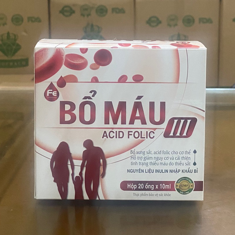 BỔ MÁU III - ACID FOLIC Bổ sung sắt cho cơ thể .Hỗ trợ cải thiện tình trạng thiếu máu do thiếu sắt- [Hộp 20 ống x 10m]