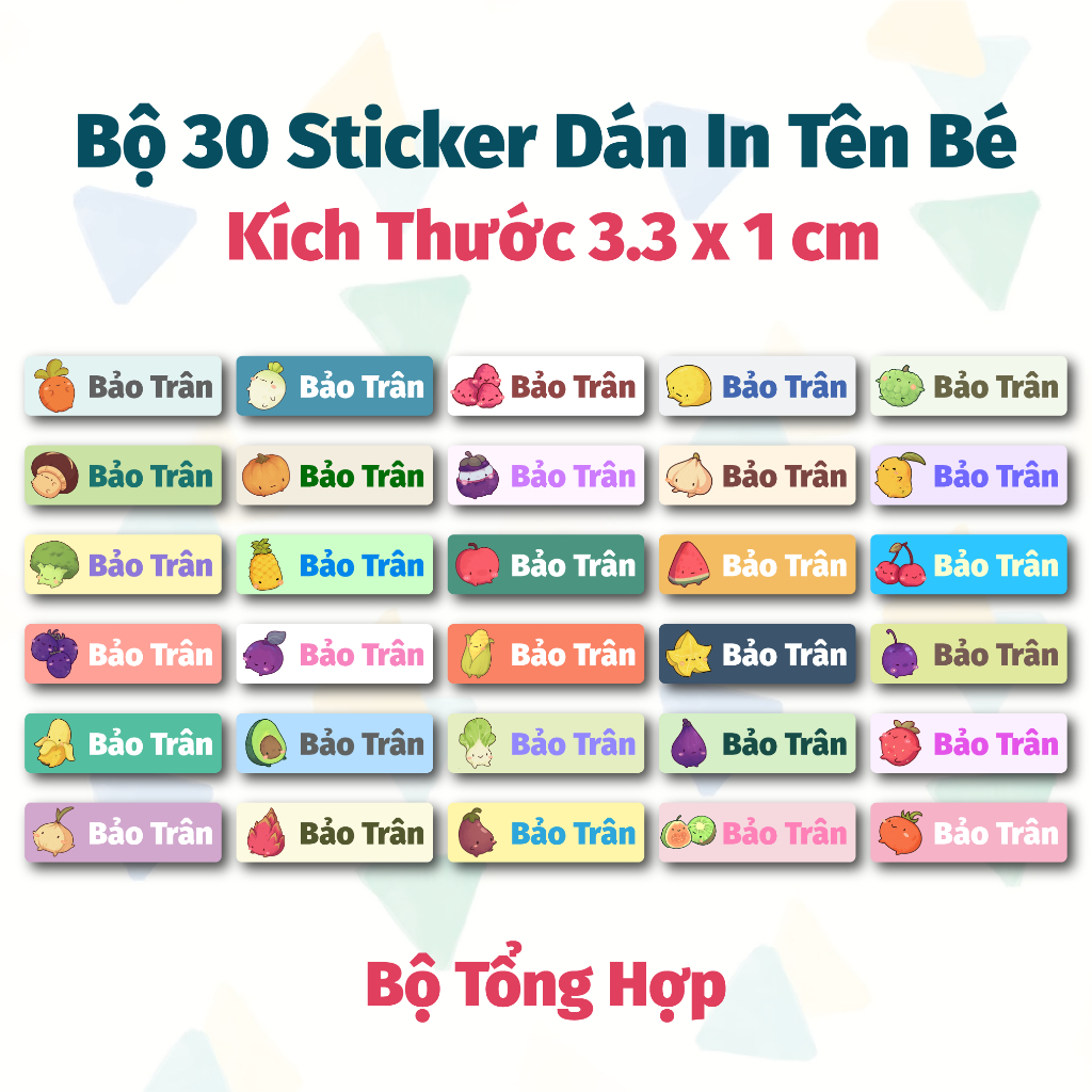 Bộ 30 Tem Sticker In Tên Mẫu Rau Củ Xinh - Sticker Đánh Dấu Dụng Cụ Học ...