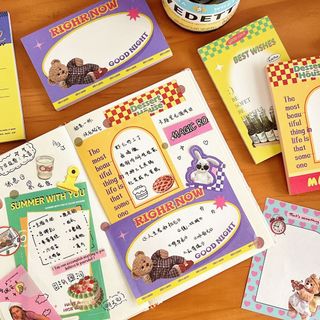 MEOWU Set 2 Giấy Note Ghi Chú Nhiều Hình Màu Tím Dễ Thương Phong Cách Cổ Điển Hàn Quốc
