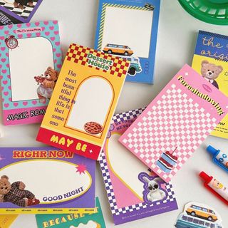 MEOWU Set 2 Giấy Note Ghi Chú Nhiều Hình Màu Tím Dễ Thương Phong Cách Cổ Điển Hàn Quốc