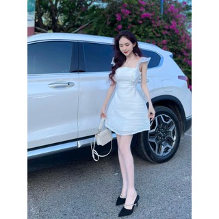 Đầm thời trang nữ mặc đi tiệc chất xô hột cổ thuyền dây cổ tay cánh tiên có mút ngực váy chữ A hai lớp