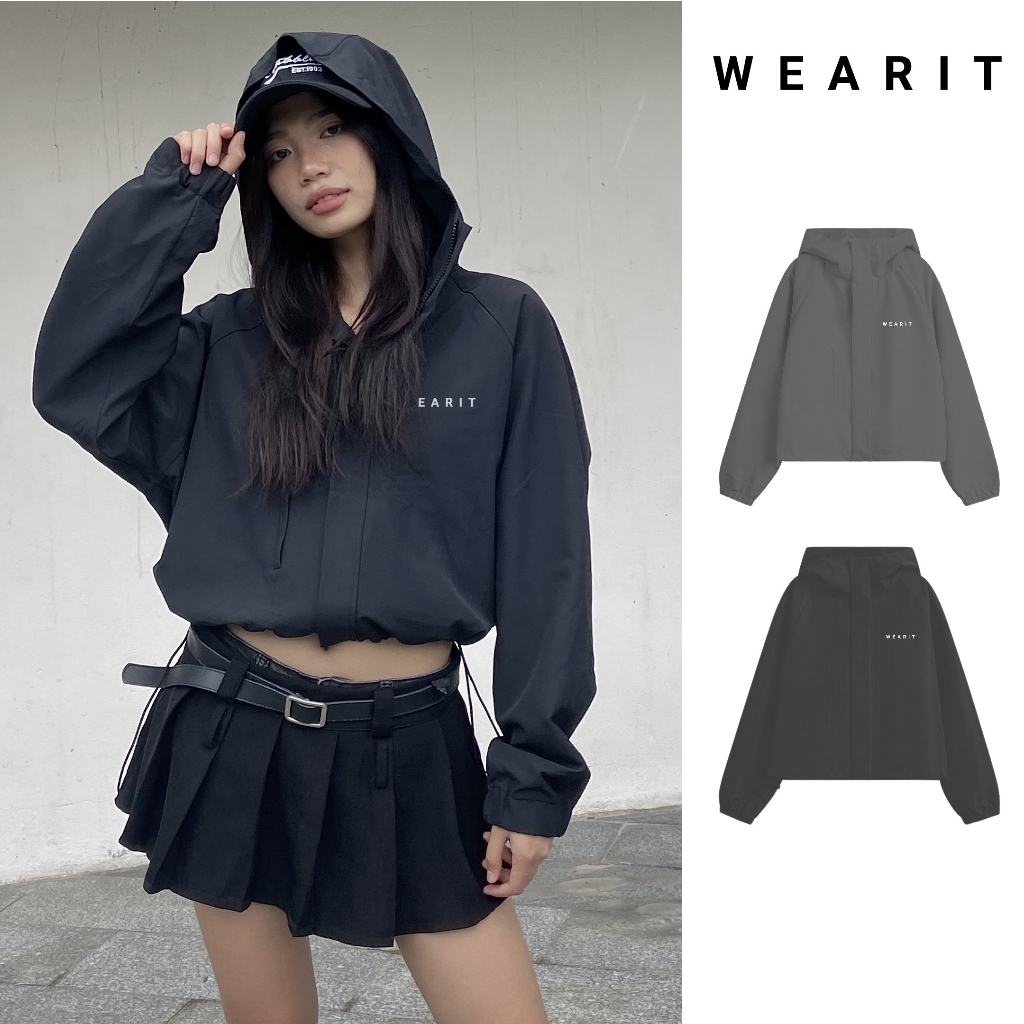 Áo gió Nữ 2 lớp WEARIT chất liệ gió hạt, kiểu dáng form boxy, thiết kế khóa kéo 2 dầu, có dây điều chỉnh, cổ cao