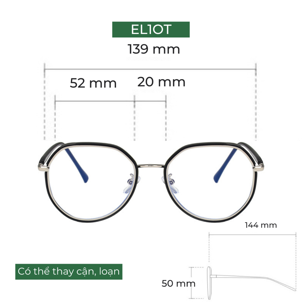 Gọng kính tròn nam nữ ELIOT Eyewear mắt đa giác thời trang nhiều màu sắc lựa chọn 362