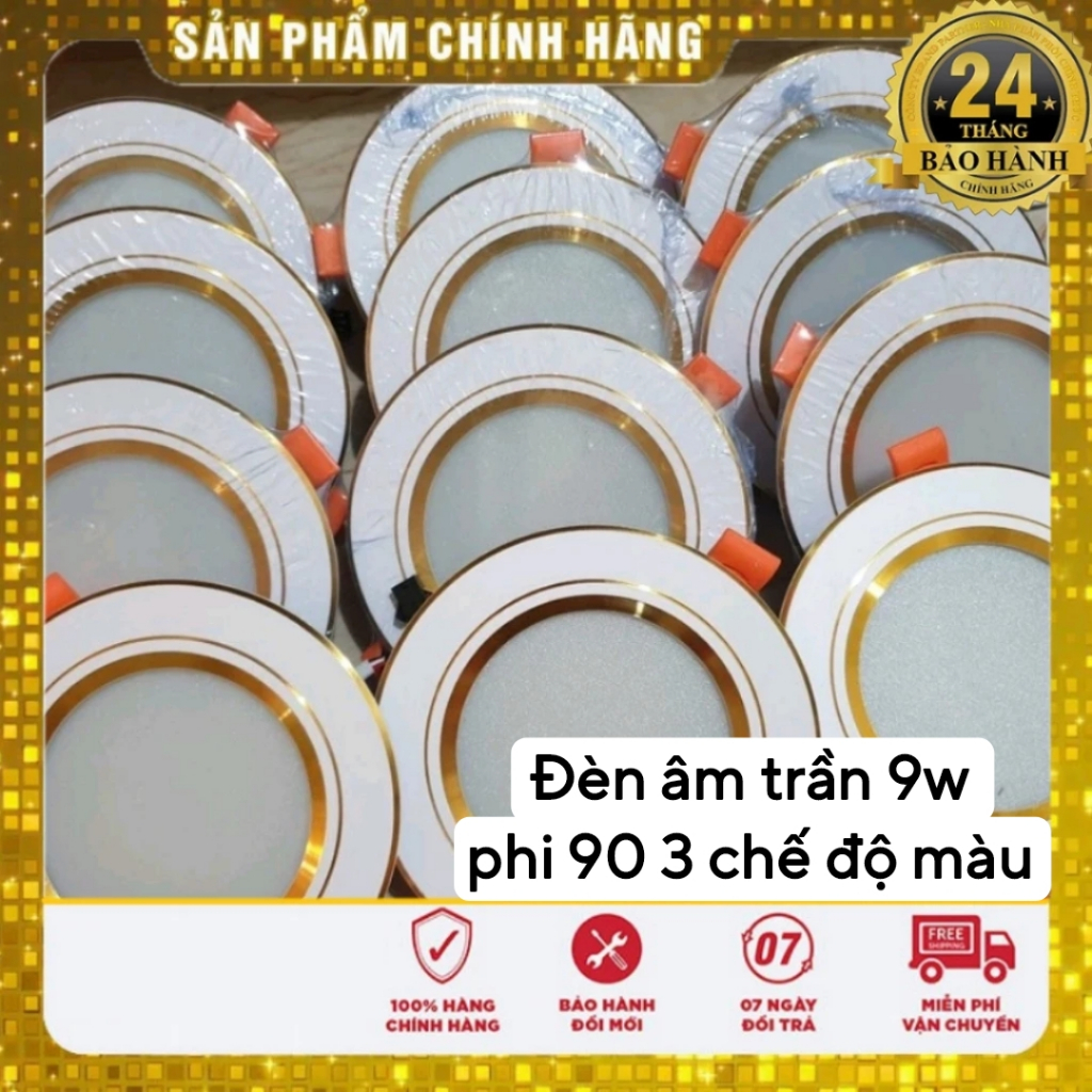 Combo 10, 5 đèn led âm trần 9w, 7W 3 chế độ màu nguồn liền (DOB), nguồn rời , viền vàng, viền bạc
