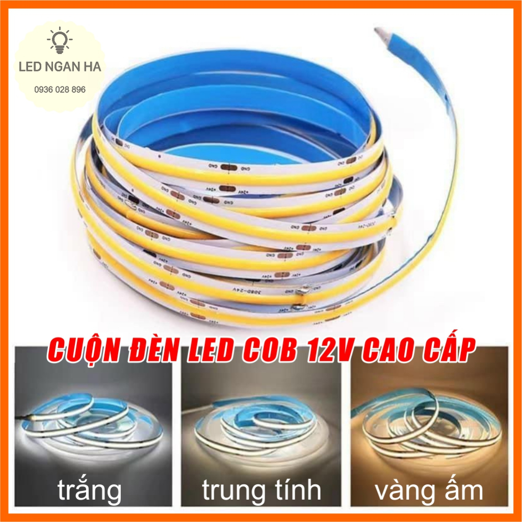 Cuộn dây led Cob 12v 5m siêu sáng, led dán nhôm định hình, trang trí ...