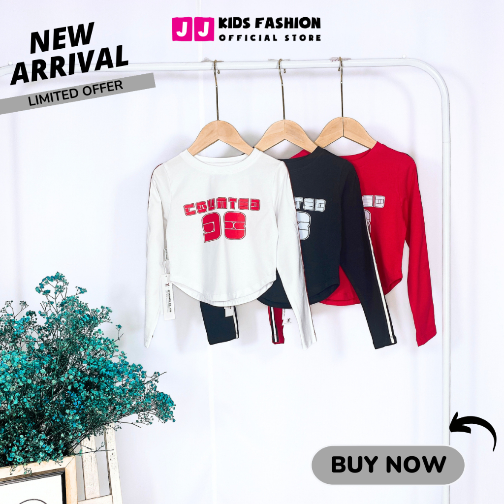 Áo thun croptop cho bé gái, áo phông croptop bé gái cao cấp dài tay full size | JJ Kids Fashion