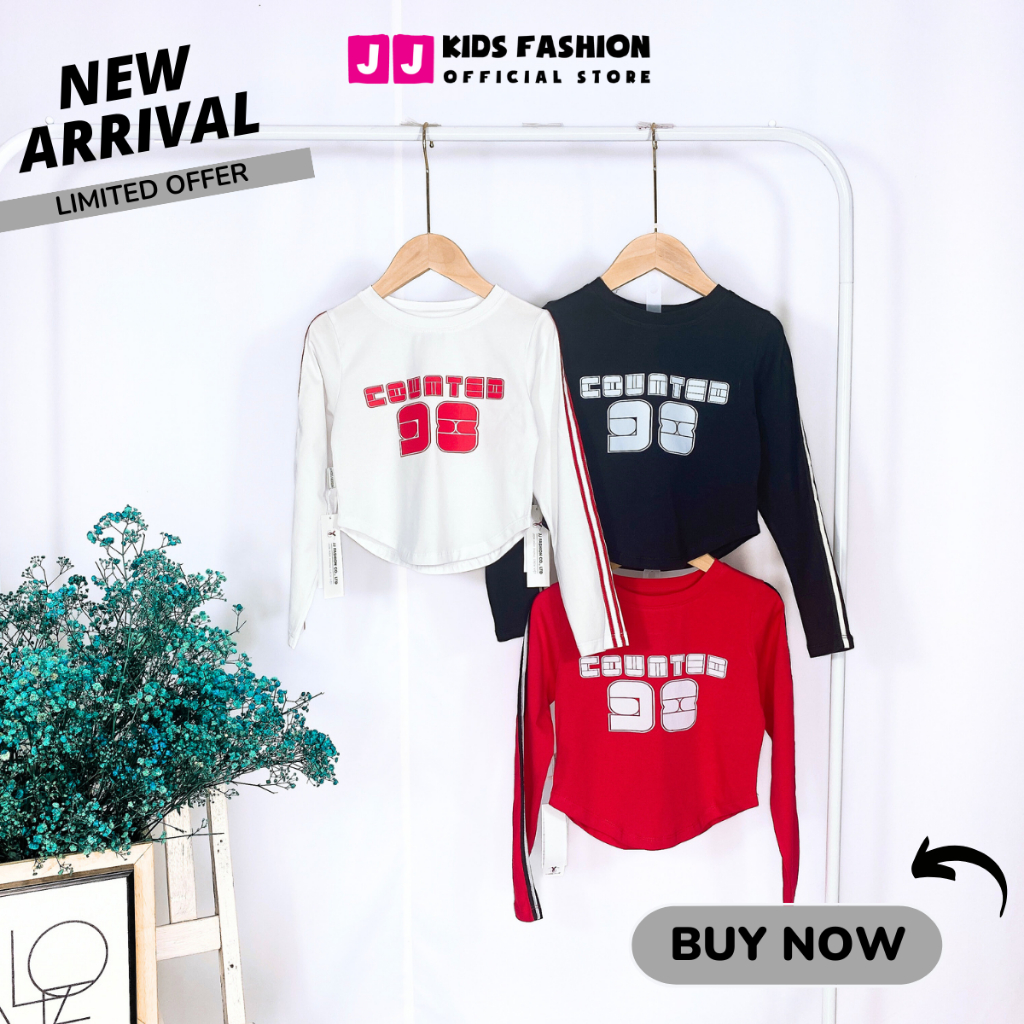 Áo thun croptop cho bé gái, áo phông croptop bé gái cao cấp dài tay full size | JJ Kids Fashion