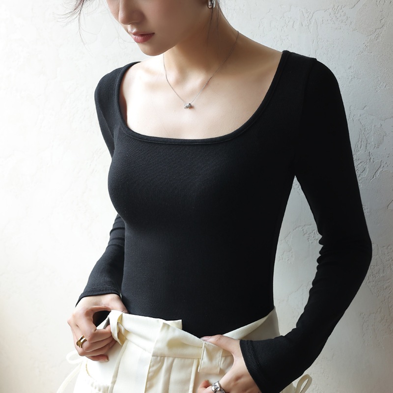 Áo Thun Tay Dài Cổ Vuông, Áo Kiểu Nữ Chất Liệu Cotton Co Giãn Mặc Đẹp LA020 LA033