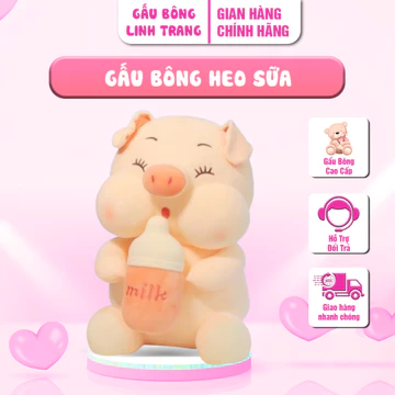 Gấu Bông Heo Sữa Gấu Bông Linh Trang Shop - Gấu Nhồi Bông Lợn Cầm Bình Sữa Núng Nính Gấu Cao Cấp