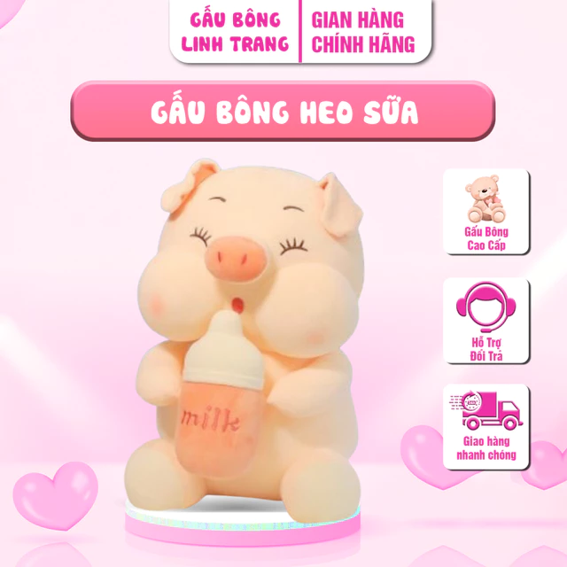 Gấu Bông Heo Sữa Gấu Bông Linh Trang Shop - Gấu Nhồi Bông Lợn Cầm Bình Sữa Núng Nính Gấu Cao Cấp