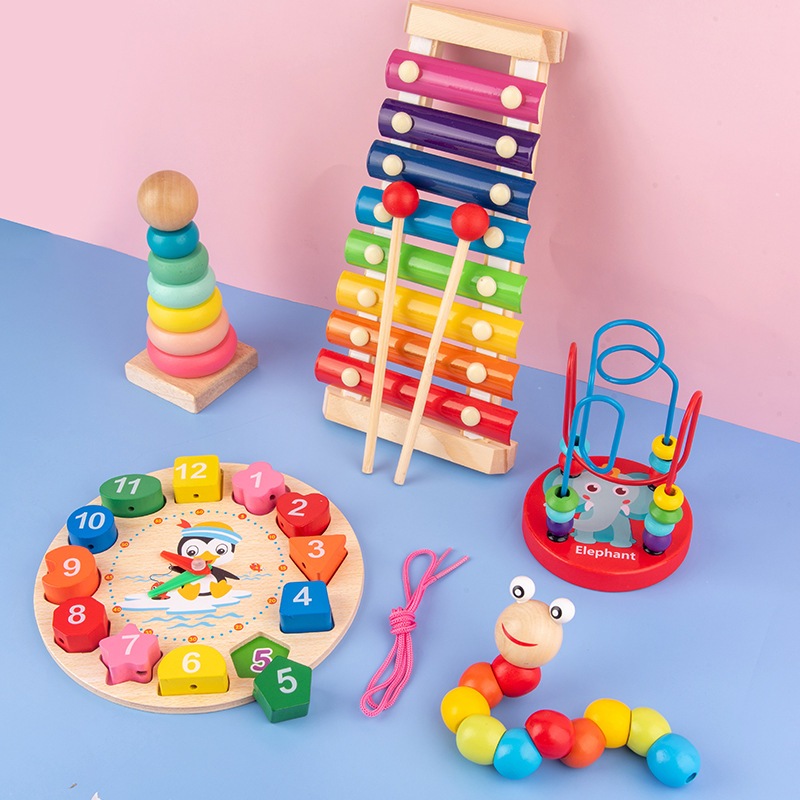 Combo 6 món đồ chơi gỗ Montessori thông minh phát triển trí tuệ cho bé.