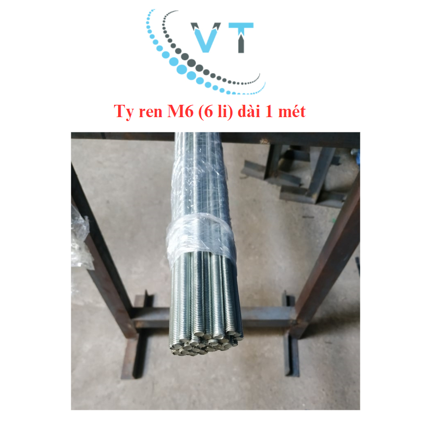 Cây ty ren mạ kẽm M6 (6li)  M8 (8li) M10 (10li) dài 1 mét