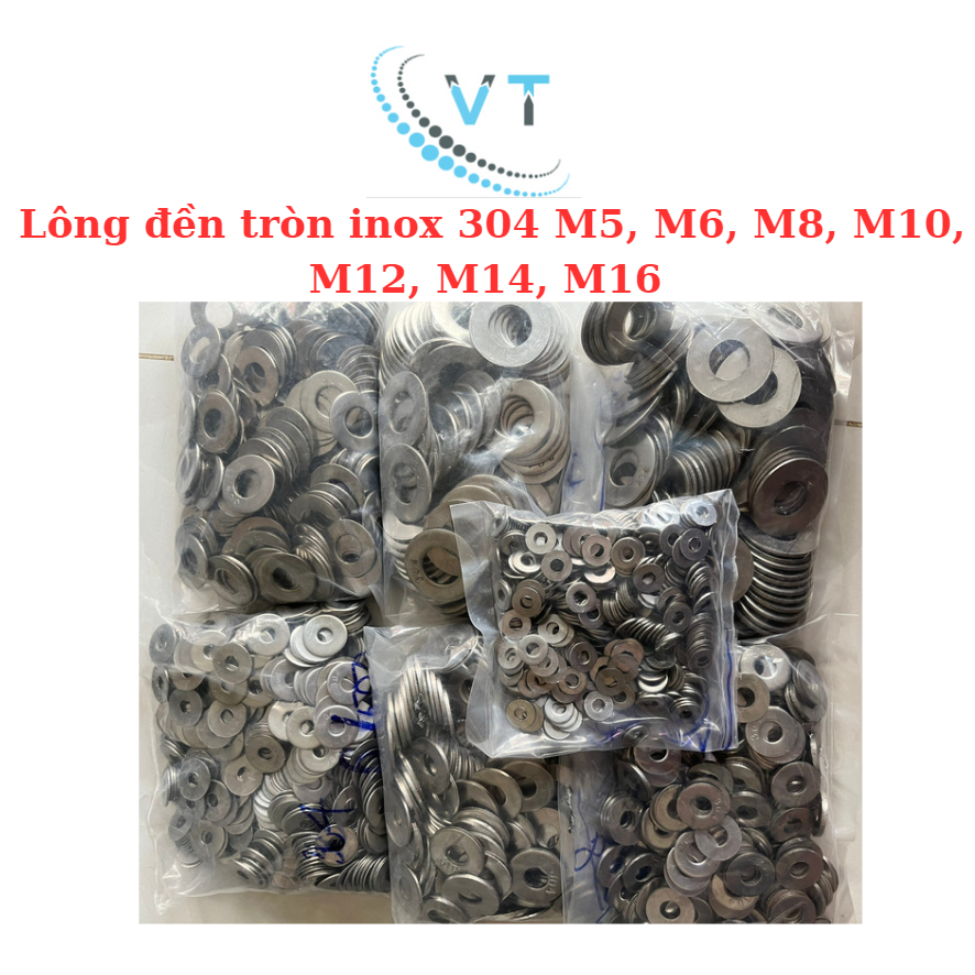 [Túi 10 Cái] Long Đền Tròn INOX 304 - Vòng Đệm Phẳng M4 M5 M6 M8 M10 M12 M14 M16 - Thép Không Gỉ Sáng Bóng, Chống Ăn Mòn