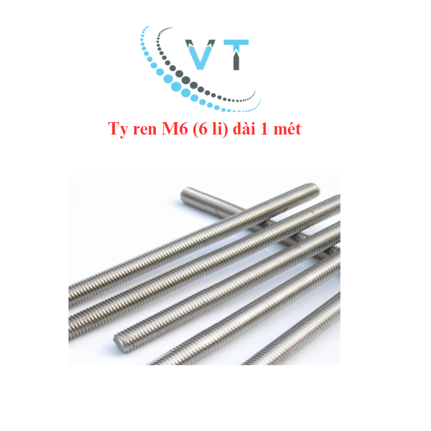 Cây ty ren mạ kẽm M6 (6li)  M8 (8li) M10 (10li) dài 1 mét