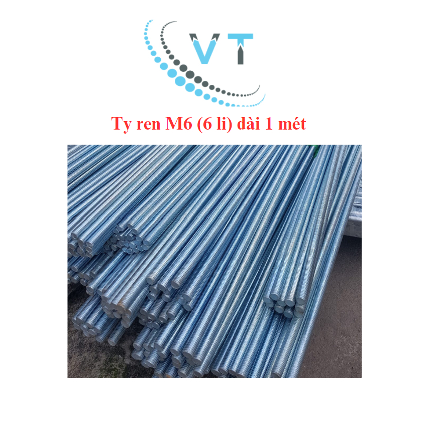 Cây ty ren mạ kẽm M6 (6li)  M8 (8li) M10 (10li) dài 1 mét