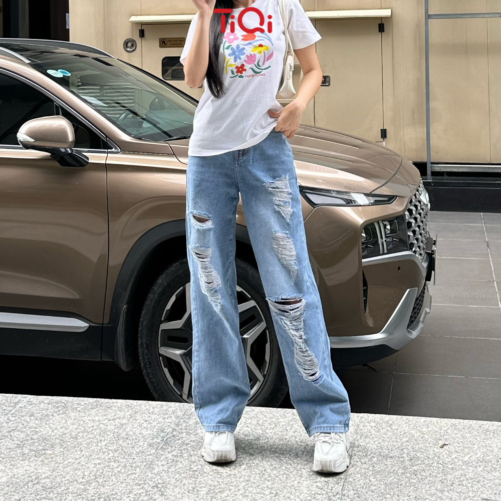 Quần jeans TIQI JEANS Nữ ống rộng rách cá tính Street Style B2-326