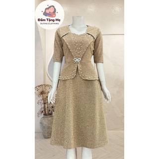 Đầm dạ hội trung niên chất liệu nhũ ánh kim co giãn cực tốt. cho mẹ dự tiệc sang trọng bigsize 75KG M453