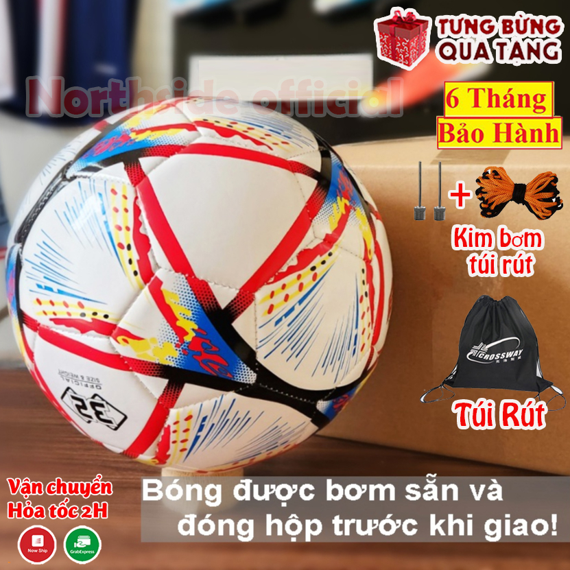 Quả bóng đá tiêu chuẩn - Loại 3 lớp - Banh da số 5 + Tặng kim bơm, túi lưới Bảo Hành Da 12 Tháng