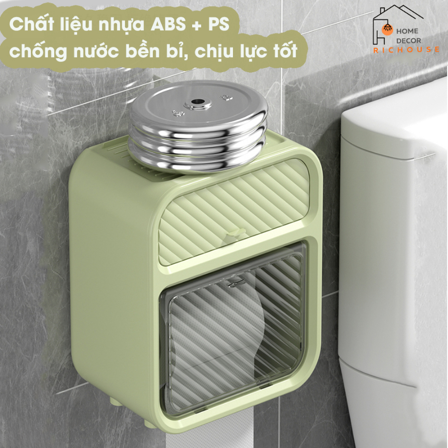 Hộp Đựng Giấy Vệ Sinh Treo Tường 2 trong 1, hộp đựng giấy treo tường chất liệu ABS chống nước