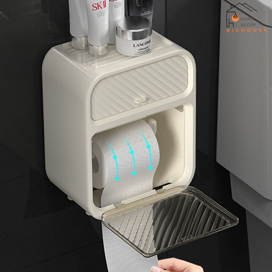 Hộp Đựng Giấy Vệ Sinh Treo Tường 2 trong 1, hộp đựng giấy treo tường chất liệu ABS chống nước