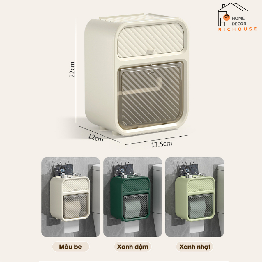 Hộp Đựng Giấy Vệ Sinh Treo Tường 2 trong 1, hộp đựng giấy treo tường chất liệu ABS chống nước