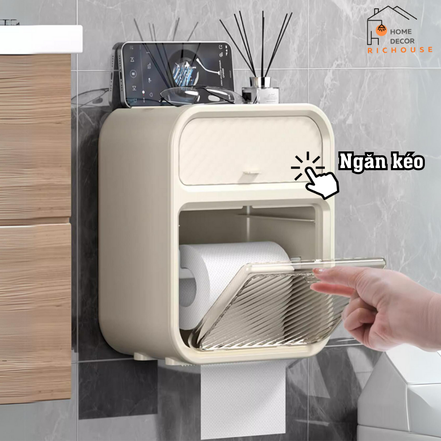 Hộp Đựng Giấy Vệ Sinh Treo Tường 2 trong 1, hộp đựng giấy treo tường chất liệu ABS chống nước