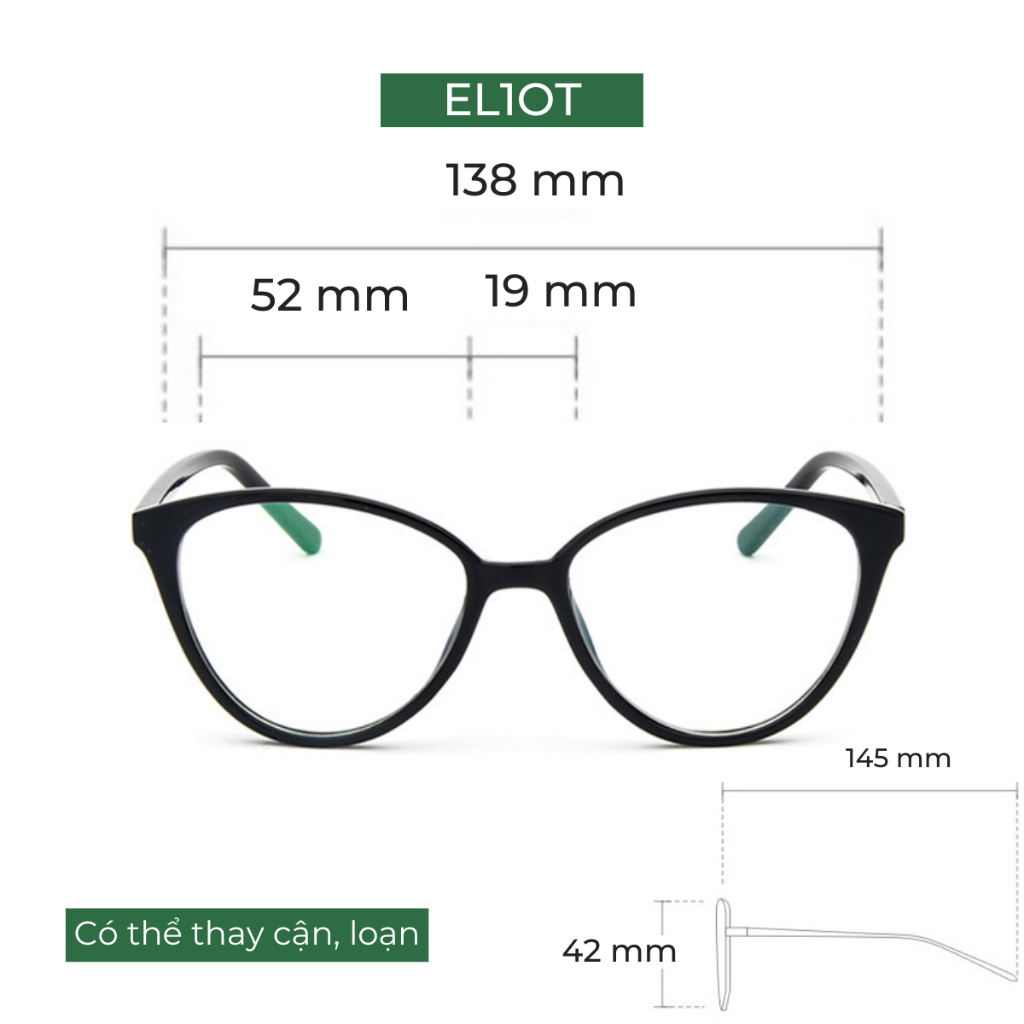 Kính mắt mèo ELIOT Eyewear tròng kính chống ánh sáng xanh kiểu dáng thời trang 2360