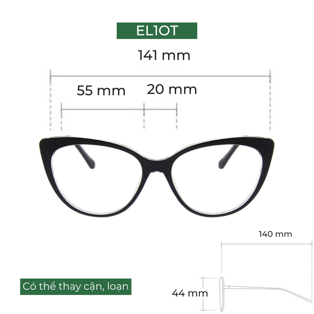 Kính mắt mèo nữ ELIOT EYEWEAR kim loại có thể thay cận dễ đeo màu sắc thời trang 5018